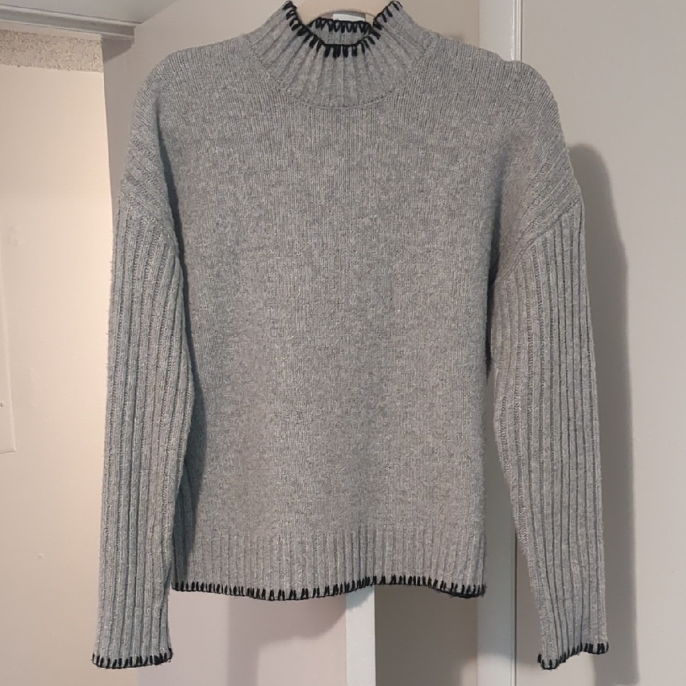Joie Gray Knit Sweater with Black Trim